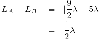 \begin{eqnarray*}|L_A-L_B|&=&|\frac{9}{2}\lambda-5\lambda|\\&=&\frac{1}{2}\lambda\end{eqnarray*}