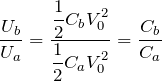 Rendered by QuickLaTeX.com $$\frac{U_b}{U_a}=\frac{\displaystyle \frac{1}{2}C_bV_0^2}{\displaystyle \frac{1}{2}C_aV_0^2}=\frac{C_b}{C_a}$$