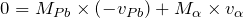 $$0=M_{Pb}\times \left(-v_{Pb}\right)+M_{\alpha}\times v_{\alpha}$$