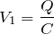 Rendered by QuickLaTeX.com $$V_1=\frac{Q}{C}$$
