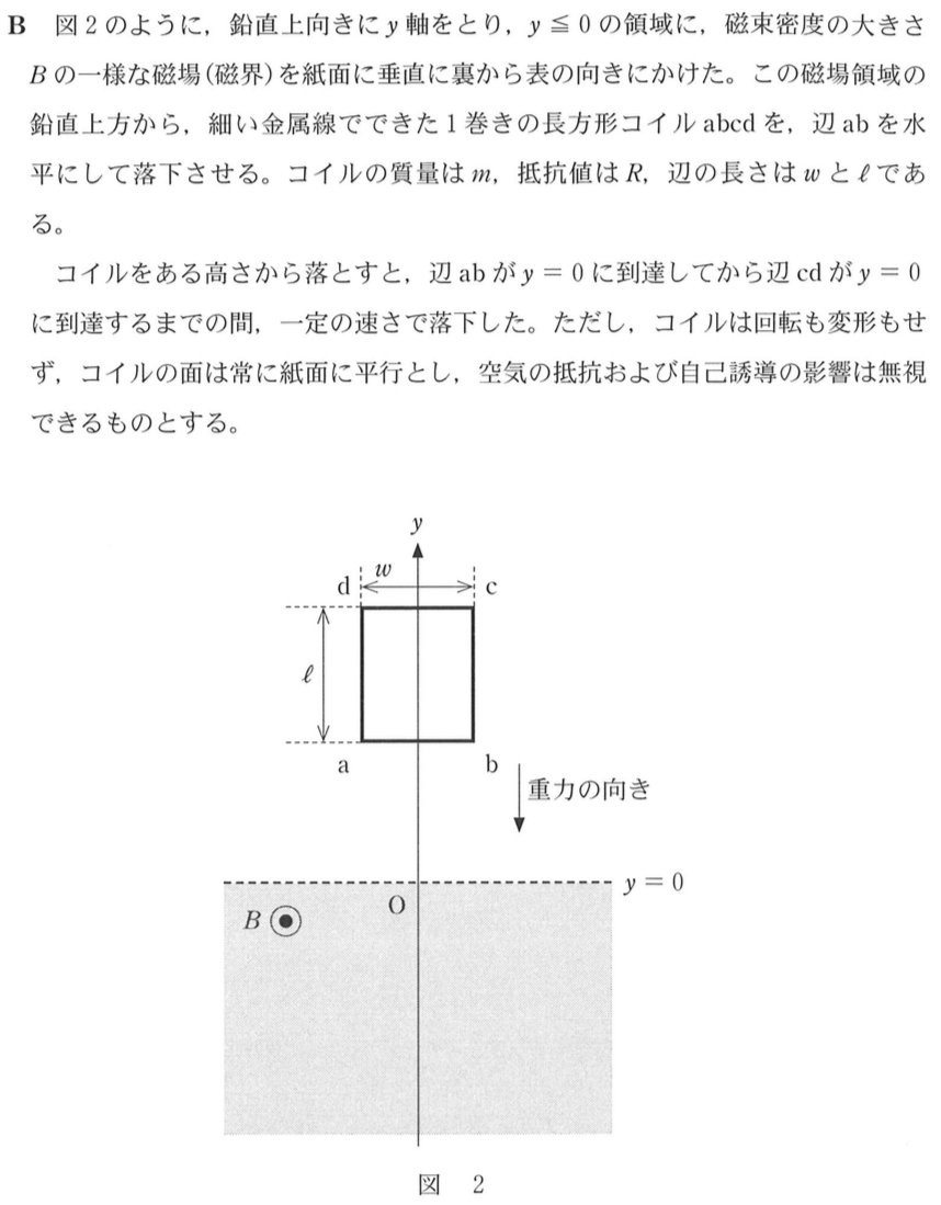 センター18物理第２問ｂ 落下するコイルと電磁誘導 理科が好き Com